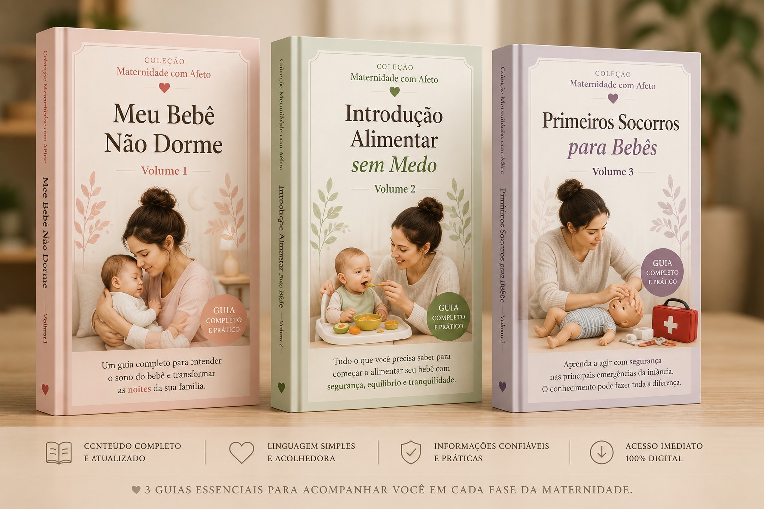 Coleção Maternidade com Afeto — Meu Bebê Não Dorme, Introdução Alimentar sem Medo e Primeiros Socorros para Bebês